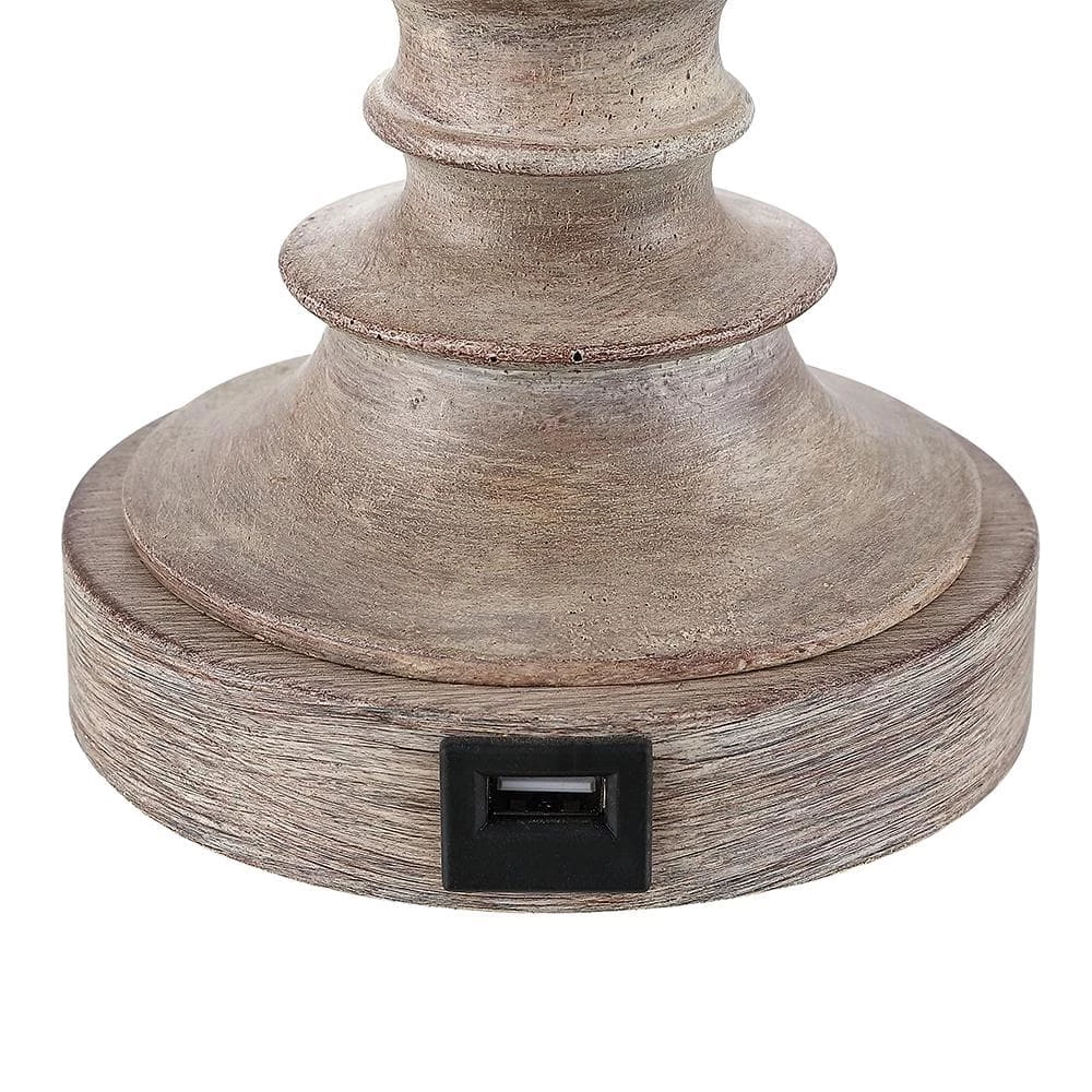 23 in. Wood Farmhouse Table Lamp with USB Port and White Linen Shade, 9.5-Watt LED Bulbs Included (Set of 2) by TRUE FINE 7 23 in. Wood Farmhouse Table Lamp with USB Port and White Linen Shade, 9.5-Watt LED Bulbs Included (Set of 2) by TRUE FINE - Image 5