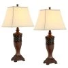 30 in. Wood Indoor Table Lamp with Off-White Shade, 9.5-Watt LED Bulbs Included (Set of 2) by TRUE FINE